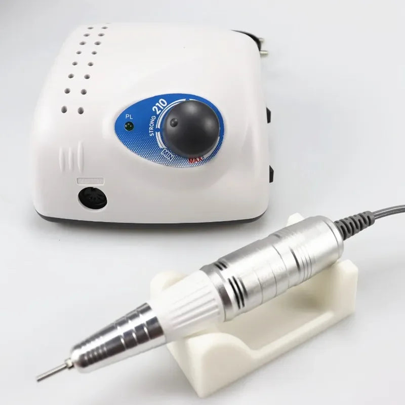 Electric Nail Drill Machine Kit with Listed 65W Input and 45,000 RPM Maximum, Handpiece, Foot Switch and Six Bits, Strong 210 Pro IV Reference and EU Plug