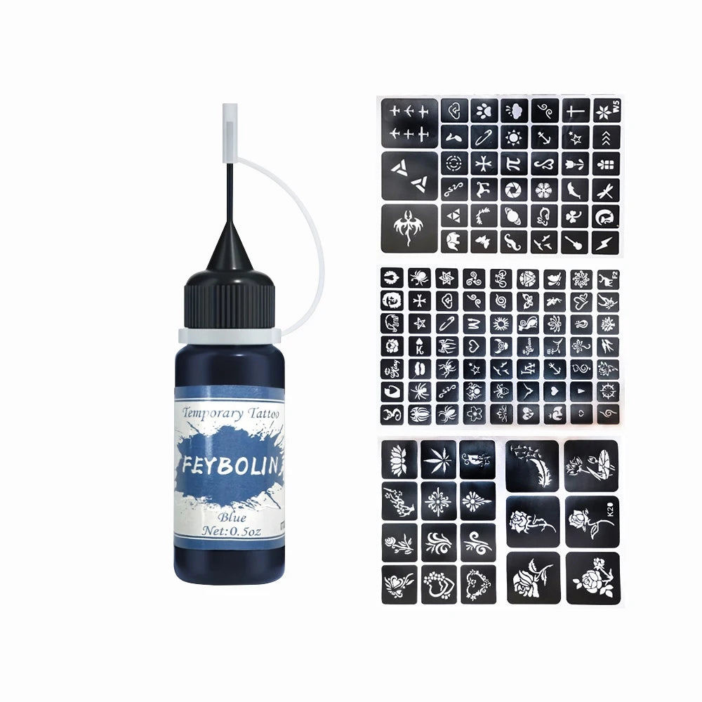 Temporary Tattoo Painting Gel for Freehand Body Art, Listed 0.5 oz Tattoo Paste with Seven 4pcs Style Labels for Adult Party and Costume Looks