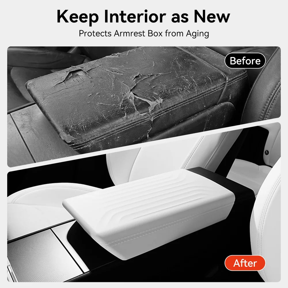 Armrest Cover for Tesla Interior Styling with TPE White, TPE Black and TPU Black Options, Model Y Juniper, YL and Model 3 Highland Labels and Bundle Choices