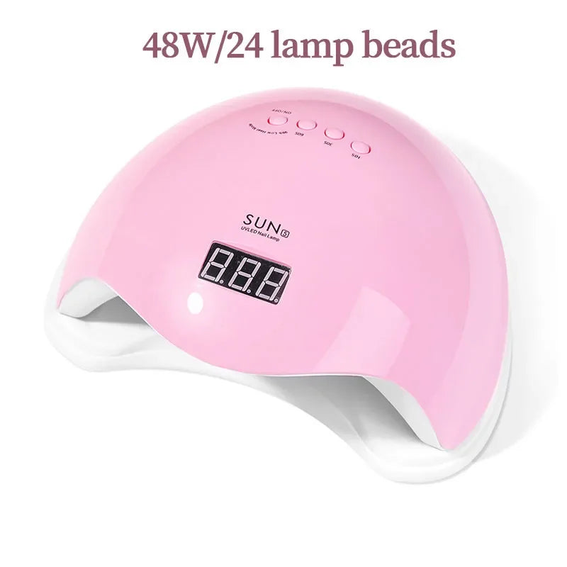 48W UV LED Nail Lamp for Gel Manicures and Pedicures, 24 Listed LED Beads with Pink or White Color Choices and USB, EU or US Power Options