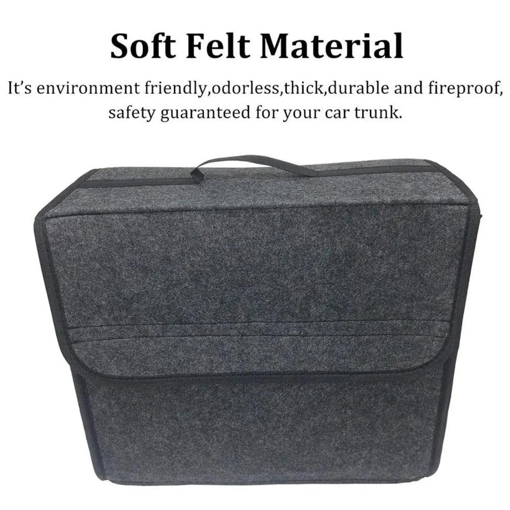 Foldable Felt Car Storage Box, Dark Gray Polyester Trunk Organizer in Two Listed Sizes with 2mm or 3mm Thickness Options for Vehicle Accessories