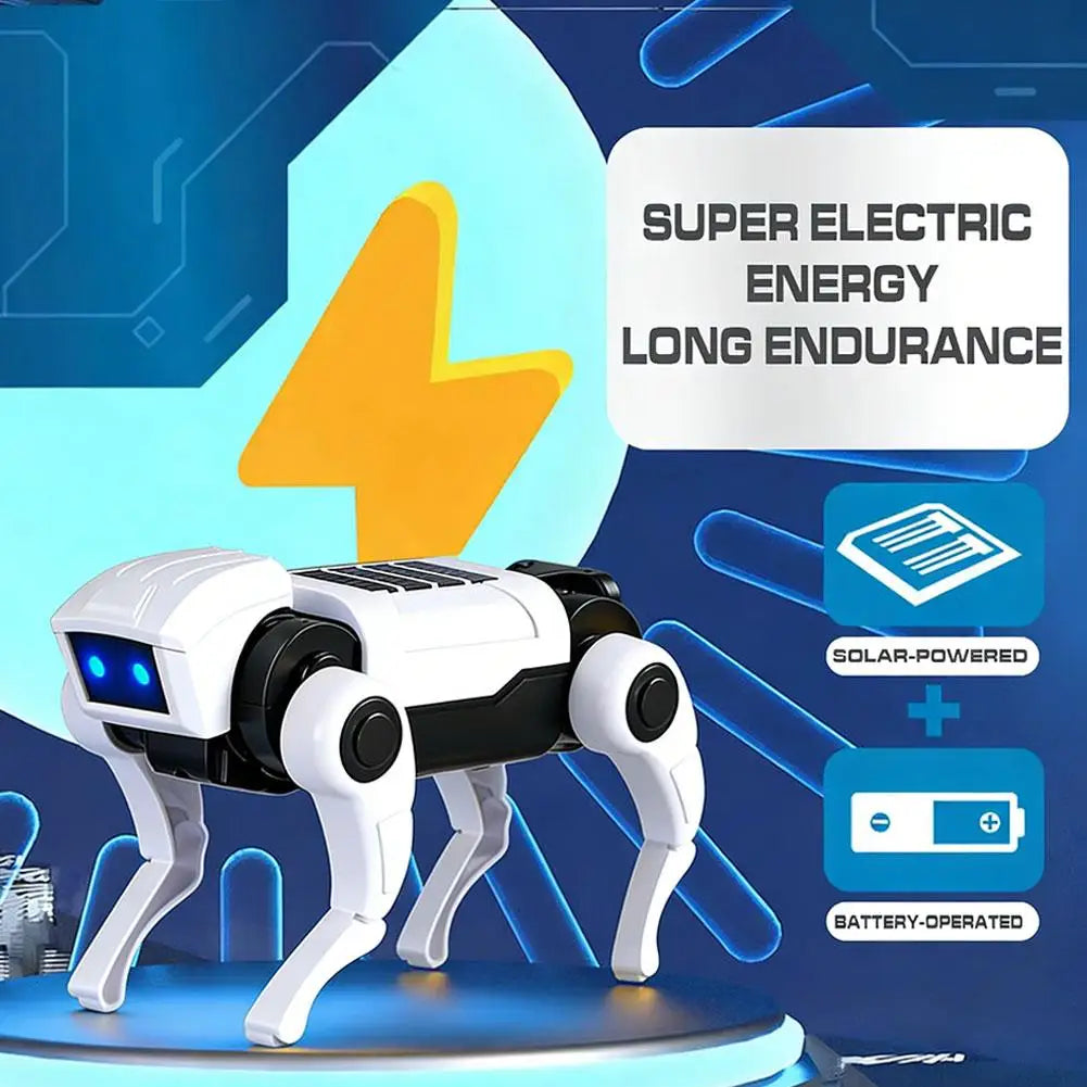 DIY Robot Dog Toy with Walking Movement and Blue LED Eyes, Battery-Powered Mechanical Puppy with Assemble-Yourself Legs in White or Green for Hands-On Play