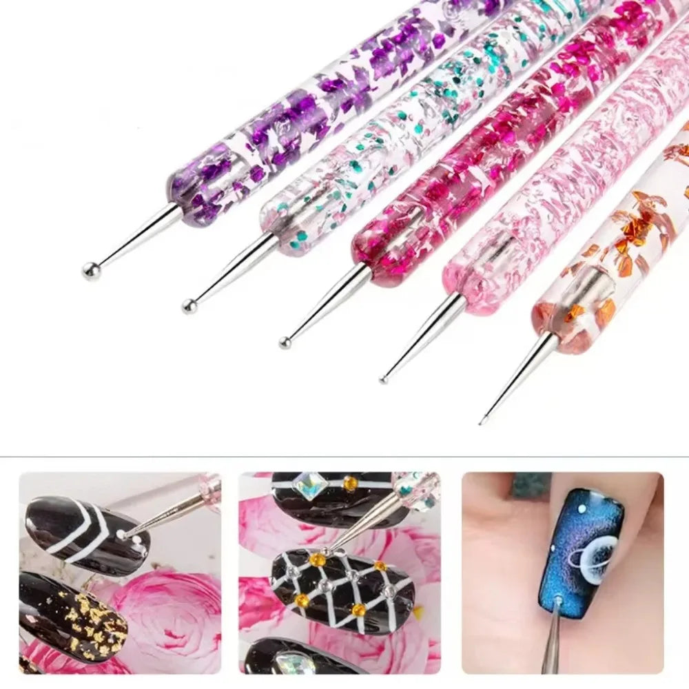Nail Art Liner and Dotting Pen Set with 5 Dual-Ended Tools for Fine Lines, Dot Patterns and UV Gel Painting, DIY Home Manicure and Salon Decoration