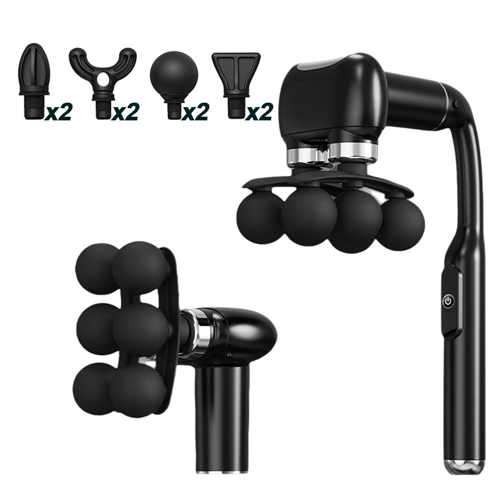 Detachable Long-Handle Massage Gun with Six Intensity Levels, Listed 1800mAh Battery and 15-Minute Timer in Black, Grey or White for Adult Home Relaxation