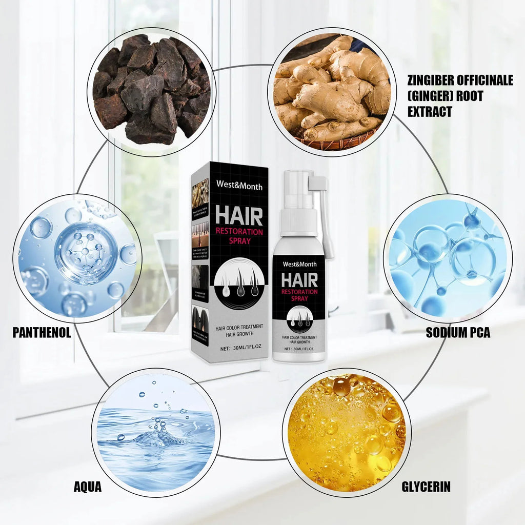 Gray Hair Coverage Spray with Black Color and Serum References, Single or Promotional Purchase Labels for Cosmetic Gray and White Hair Appearance Care