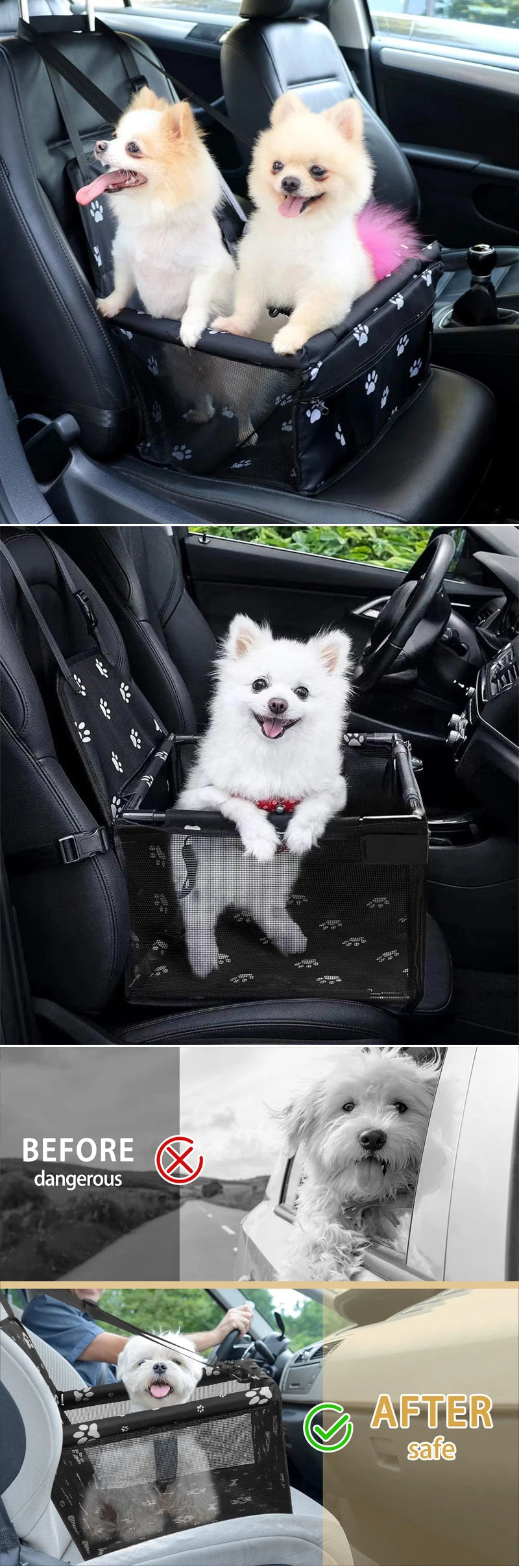 Dog Car Booster Seat Basket with Mesh Design, Foldable Pet Travel Carrier for Compatible Vehicle Seating, Black, Red, Pink, Blue and Gray Option Labels