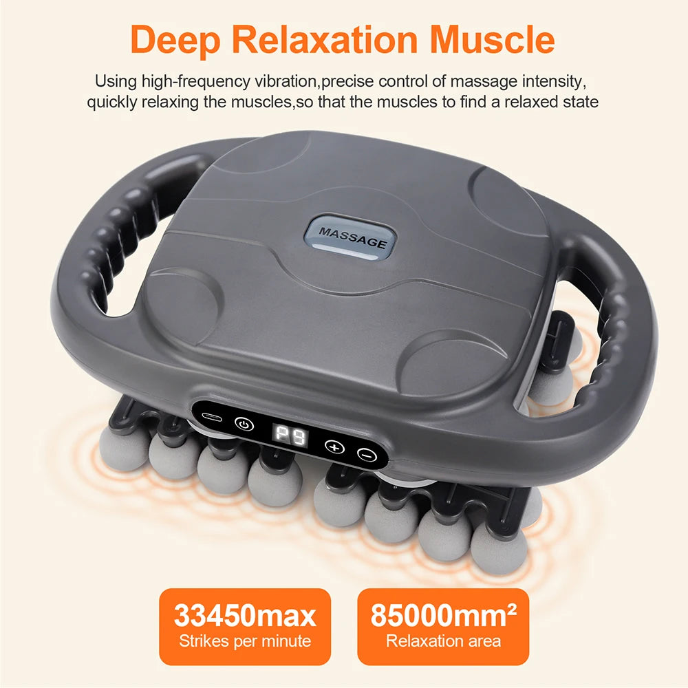 42-Head Body Massage Gun with Nine Modes and Nine Intensity Levels, Listed 2000mAh Battery, Type-C Charging and 10-Minute Timer in White or Black