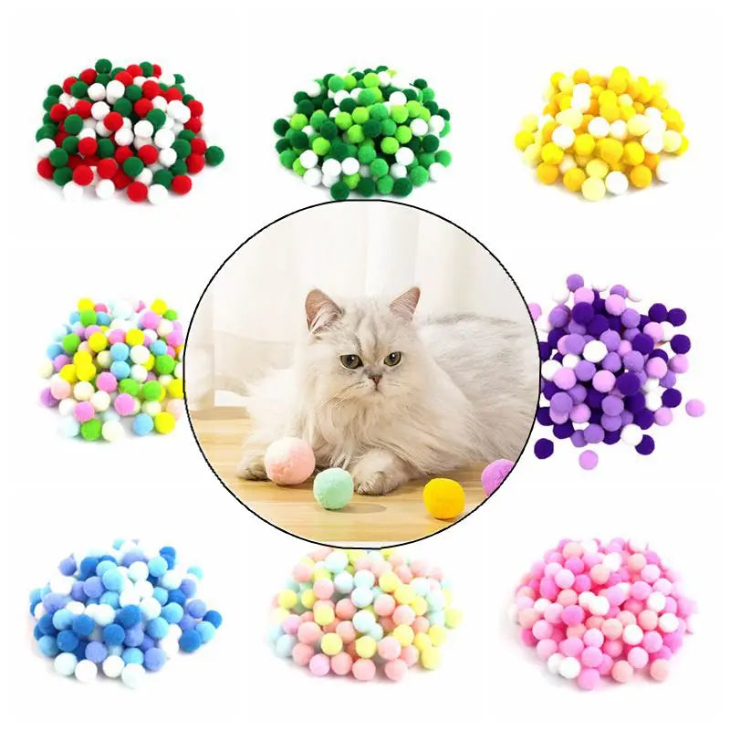Cat Pom Pom Balls in Colorful Polyester, Listed 3 cm Plush Puff Toys for Supervised Indoor Chase and Batting Play, 20 to 500 Piece Pack Options