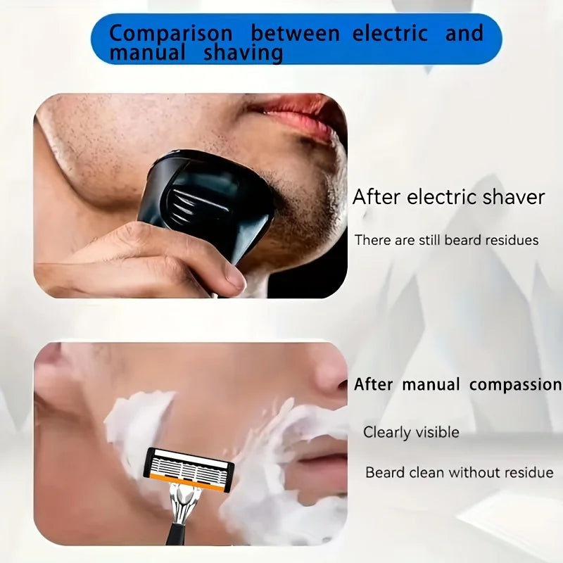 Men's Replaceable Head Razor Set with One Handle and 3 to 24 Blade Pack Options, Listed Six-Layer Stainless Steel Shaving Design for Everyday Grooming