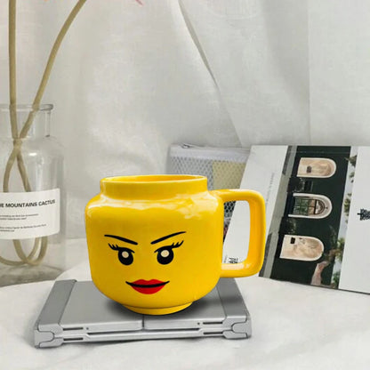 Impish Expression Mug in Porcelain, Single 250ml Cartoon Coffee, Tea and Milk Cup with A-G Design Options and Foam-Lined Box for Friends and Family Gifts