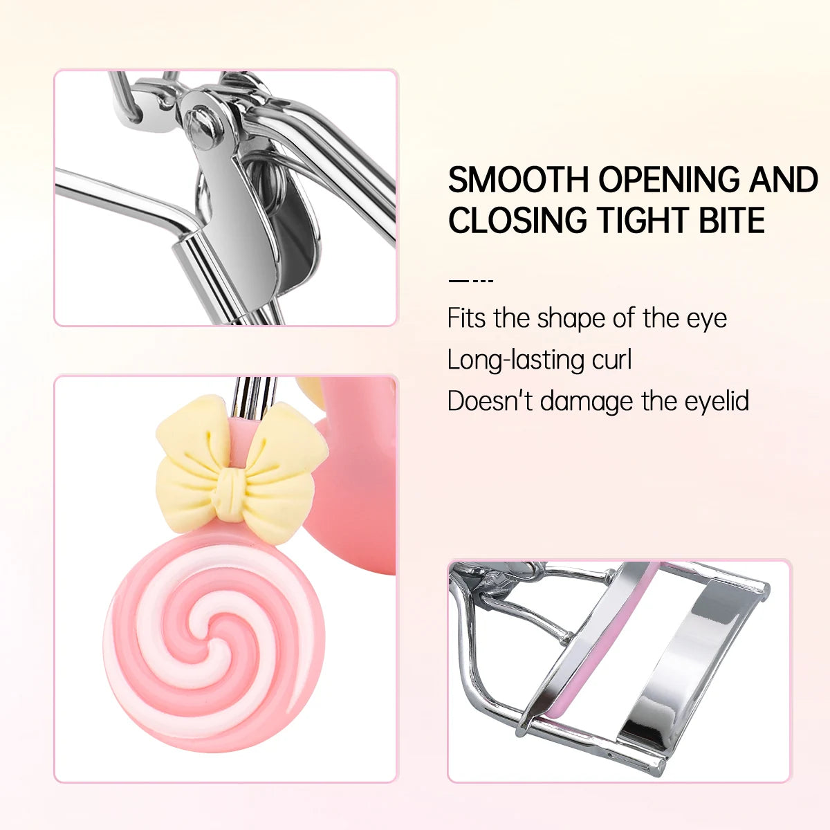 Lollipop Handle Eyelash Curler for Beginner Makeup Routines, Pink or Yellow Lash Curling Tool with Replaceable Strip Design and 1/6/16pcs Options
