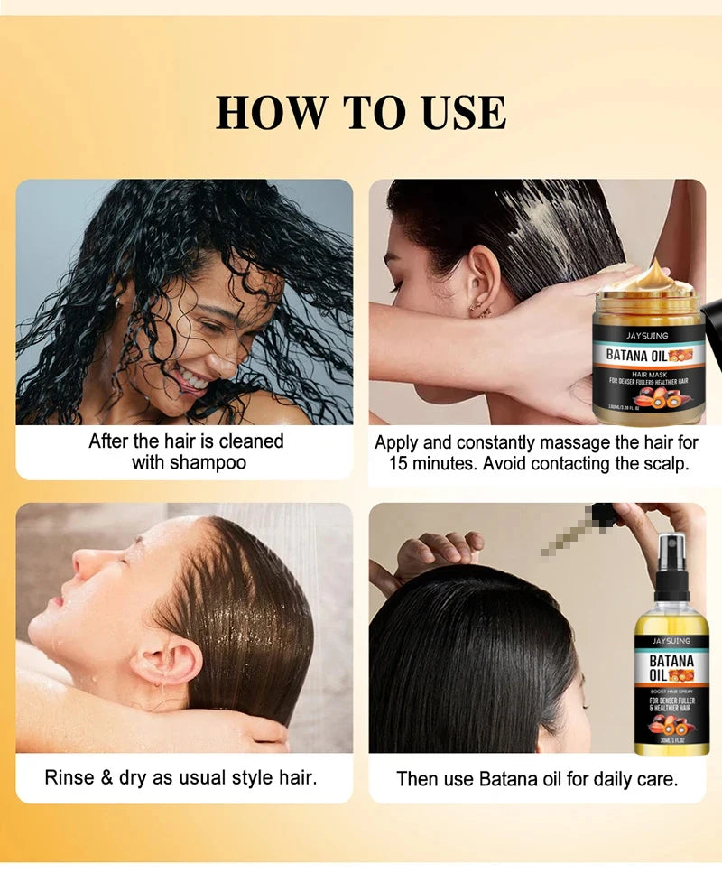 Batana Hair Care with Oil, Spray and Hair Mask Option Labels, Cosmetic Conditioning Products for Label-Guided At-Home Grooming Routines