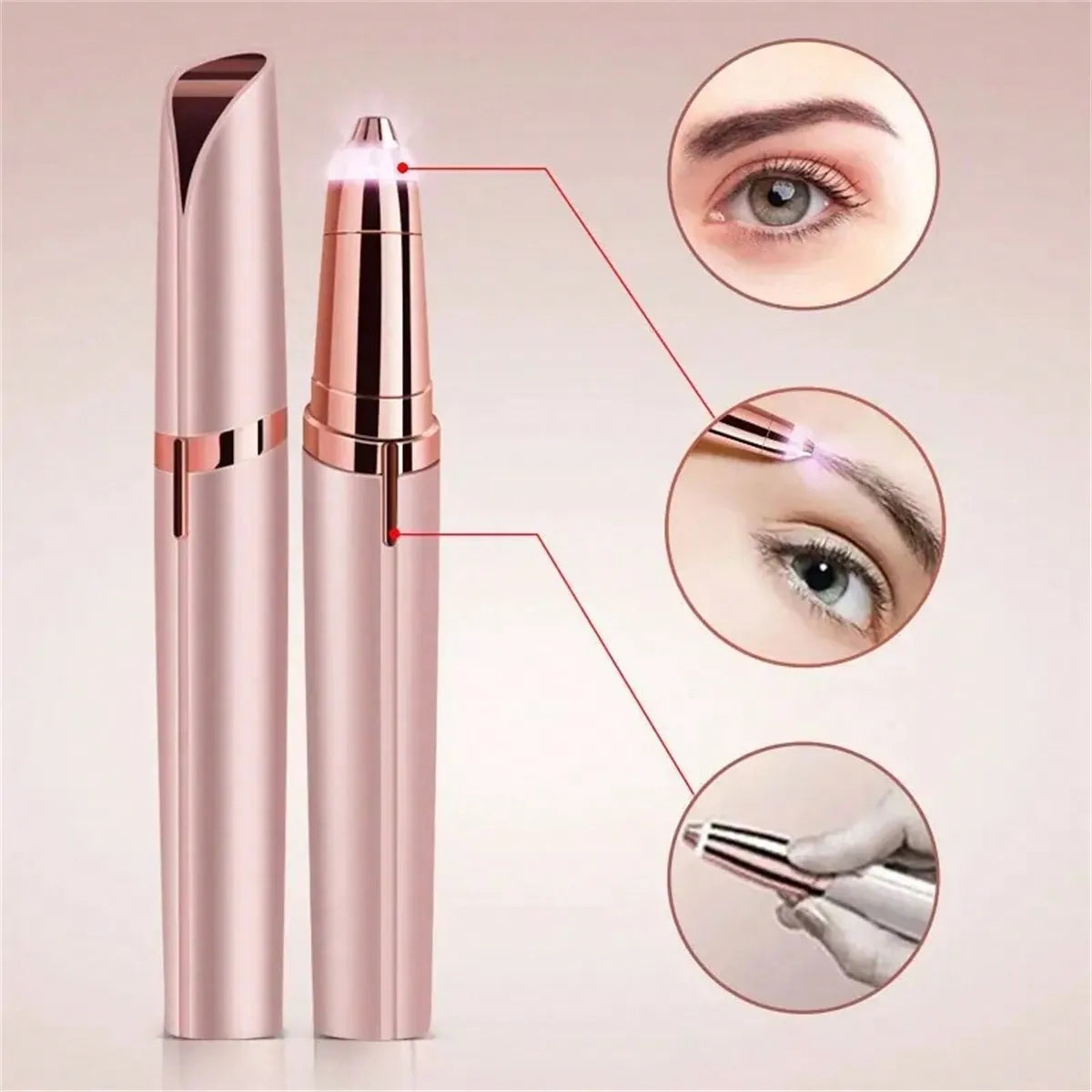 USB Rechargeable Eyebrow Trimmer in Pink Rose Gold, Compact Electric Facial Hair Grooming Tool for Brow Touch-Ups, Daily Beauty Routines and Travel