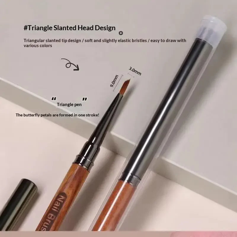 Wood Handle Nail Art Brush with Extended Bristles, Protective Metal Cap and PVC Storage Tube for Gel Application, Shaping and DIY Manicure