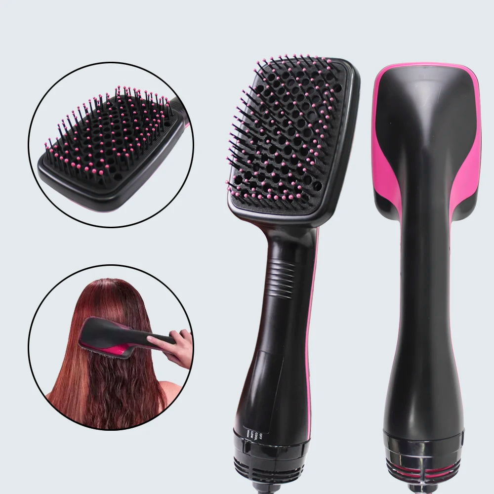 Hot Air Styling Comb, Black Ionic Hair Dryer Brush for At-Home Drying, Straightening and Curling with US 110V and Regional Plug Options