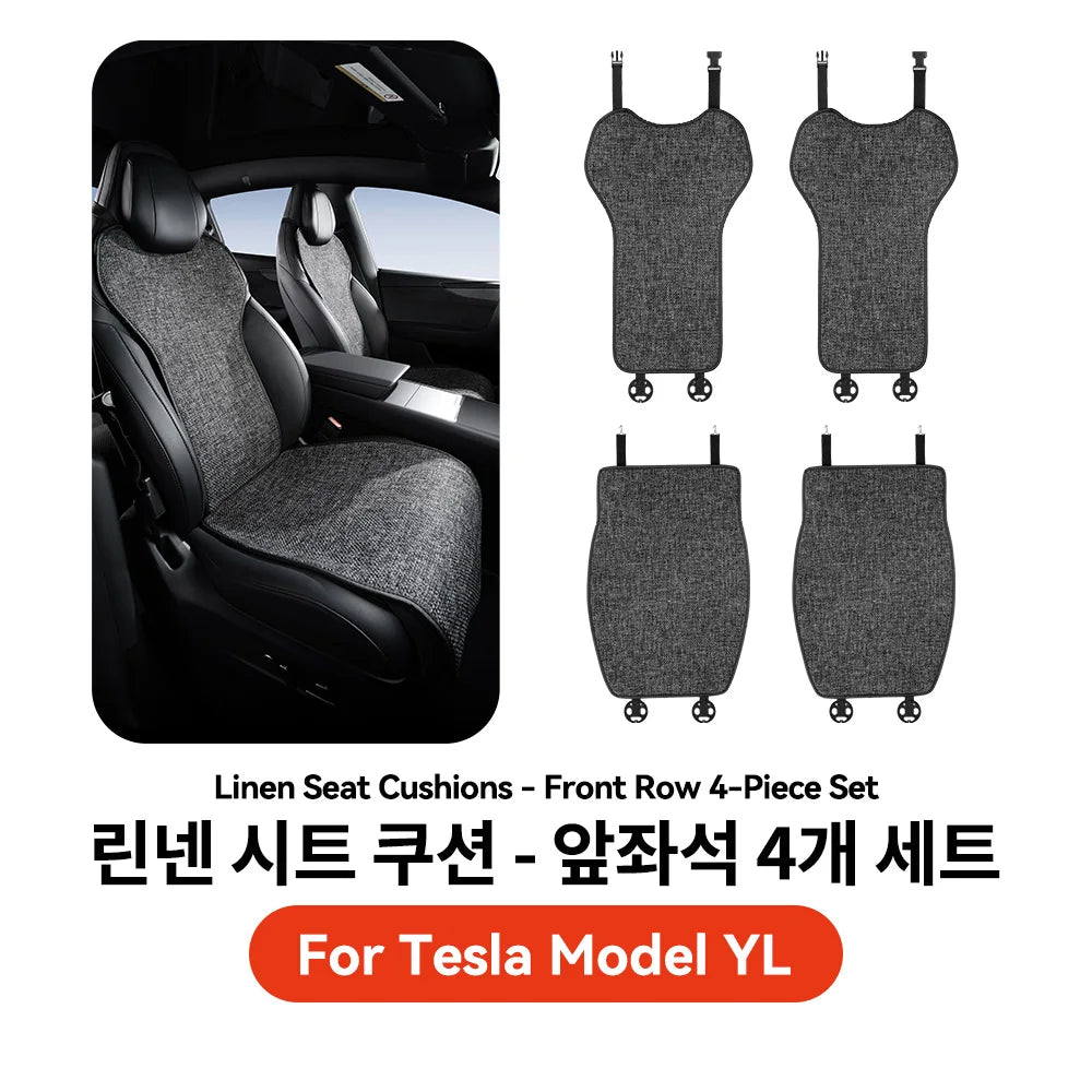 Car Seat Cushion Pads Listed for 2026 Tesla Model YL Six-Seat Layout, YZ Mesh Composite Fabric with Linen and Ice Silk References, Row-Specific Pack Options