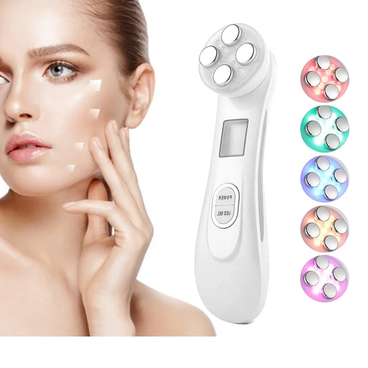 EMS Face Massager with Listed Six LED Light Modes, Rechargeable 750mAh Battery and ABS Body, White Beauty Device with USB Accessory and English Manual for Home Care