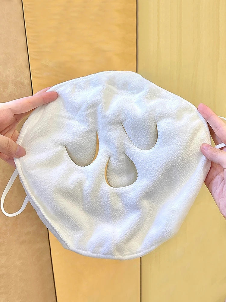 Face Compress Towel with Ear-Hanging Design, Single-Hole or Three-Hole Facial Cloth Options for Instruction-Guided Warm or Cool Wet Skincare Routines