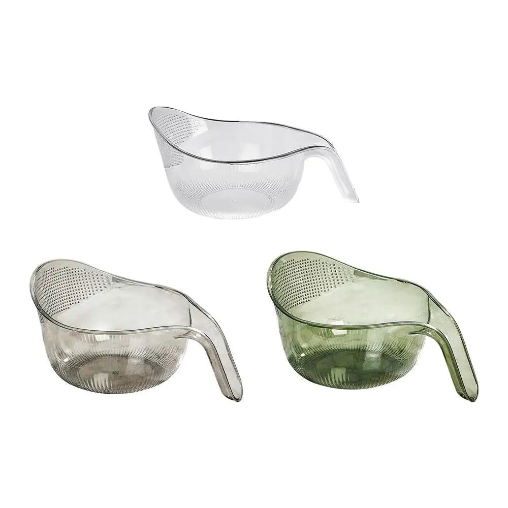 PET Rice Washing Bowl, Side-Draining Kitchen Colander with Handle and Small Bowl Reference, Listed 198 x 293 x 130mm Size in White, Green or Grey