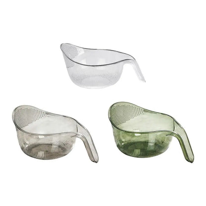 PET Rice Washing Bowl, Side-Draining Kitchen Colander with Handle and Small Bowl Reference, Listed 198 x 293 x 130mm Size in White, Green or Grey