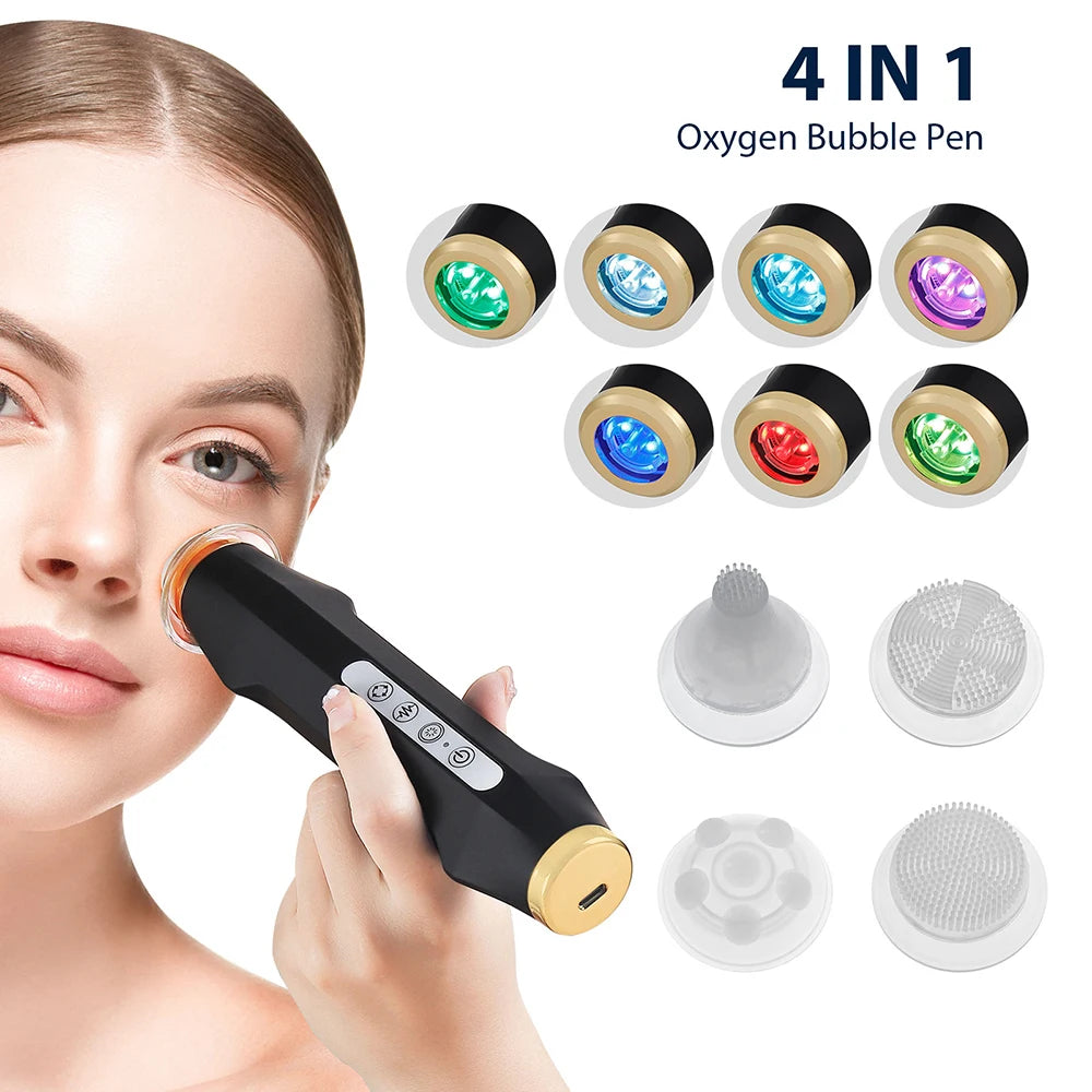 CO2 Facial Bubble Device Machine Only in White or Black, Handheld Beauty Tool with Listed Vibration, Spin and LED Modes, Compatible Care Kit Sold Separately