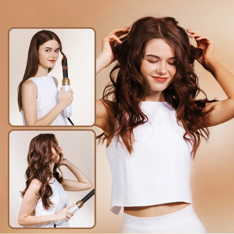 Interchangeable Hair Dryer Brush Set, 5-in-1 1000W Hot Air Styler with Curling Attachments, Smoothing Comb and Nozzle, Three Heat Settings and US Plug Option