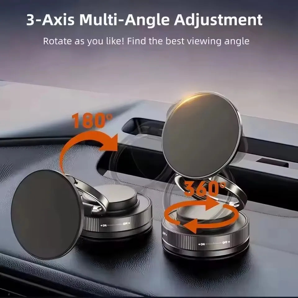 Vacuum Magnetic Car Phone Holder in Black, Suction Cup Mount with Locking Knob and Listed 360-Degree Rotation for Compatible Smooth Flat Surfaces