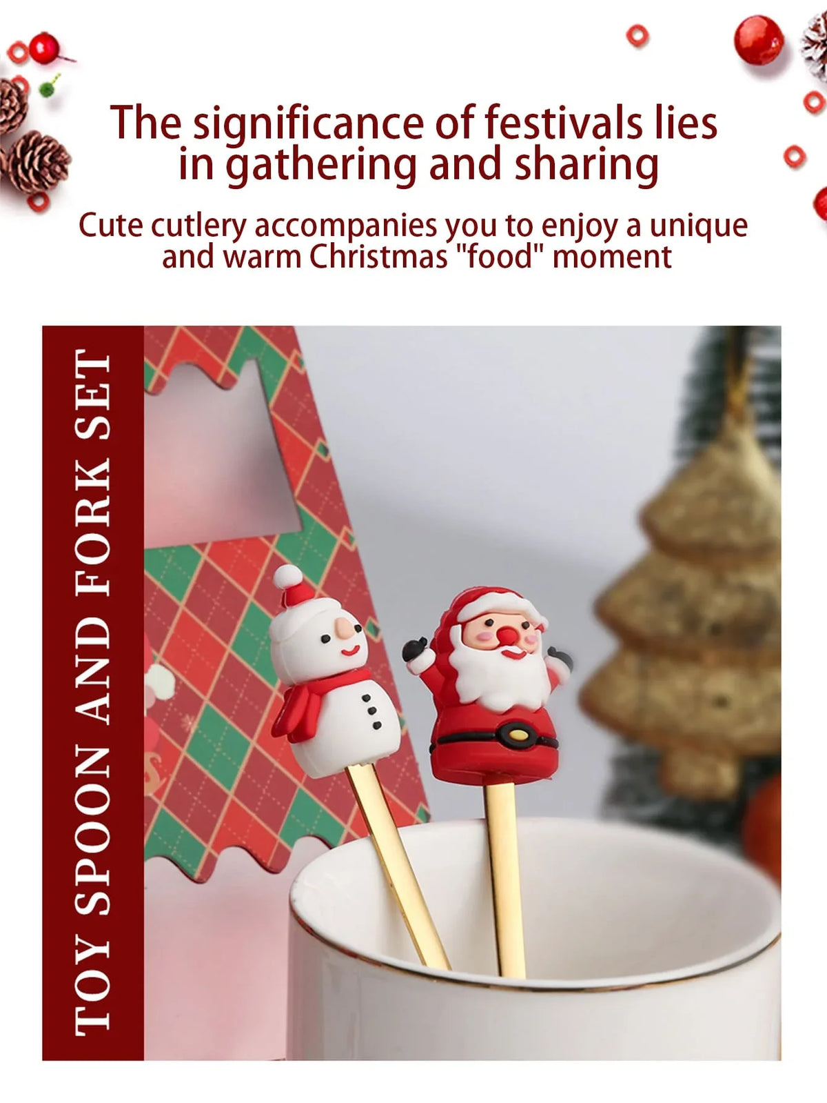 Christmas Spoons and Forks Set in Stainless Steel with 2, 4 or 6-Piece Spoon-Only and Mixed Options for Festive Coffee, Tea, Dessert Tables and Holiday Gifts