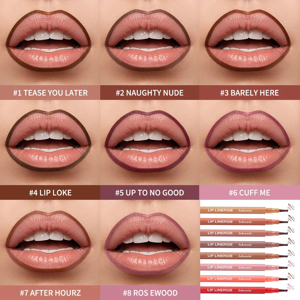Lip Liner Stain by Lakerain with Flexible Ballpoint Felt Tip, Listed 1ml Lip Contour Makeup for Outlining, Shading and Filling with Eight Named Shade Choices