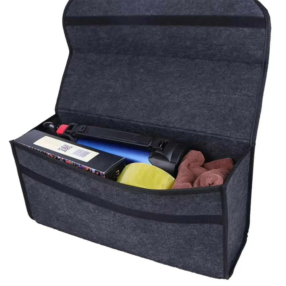 Foldable Felt Car Storage Box, Dark Gray Polyester Trunk Organizer in Two Listed Sizes with 2mm or 3mm Thickness Options for Vehicle Accessories