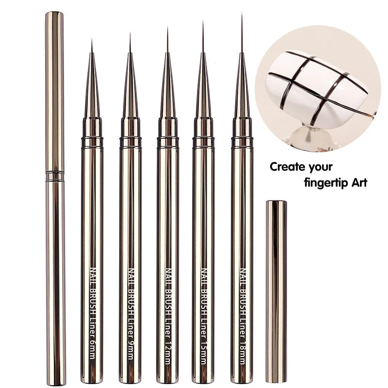 Nail Art Striping Brushes for Fine Lines and Detail Painting, 6–25mm Listed Liner Sizes with Individual and Set Options for DIY Manicure Designs