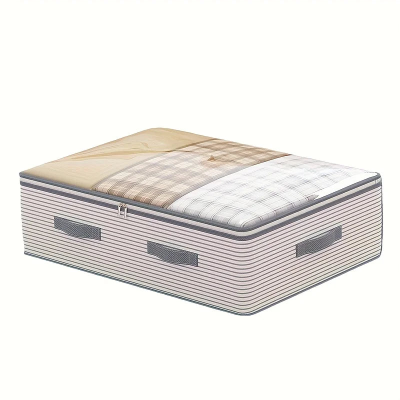Non-Woven Bedding Storage Bag with Clear Window, Zipper Closure and Carry Handle, L or XL Clothes Organizer for Blankets, Quilts and Wardrobe Sorting
