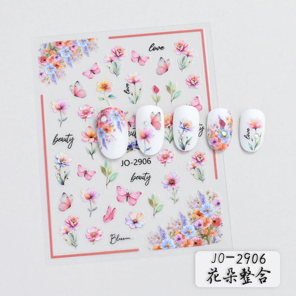 Flower Nail Stickers with Butterfly, Rose, Lavender and Clover Designs, Self-Adhesive 3D Nail Art Decals in 3 to 60 Sheet Options for DIY Manicures