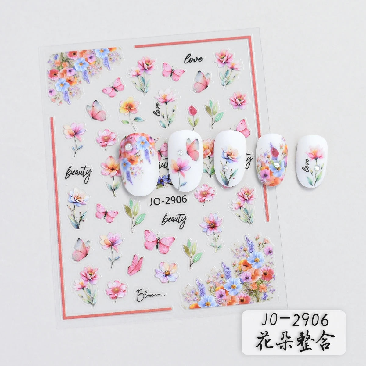 Flower Nail Stickers with Butterfly, Rose, Lavender and Clover Designs, Self-Adhesive 3D Nail Art Decals in 3 to 60 Sheet Options for DIY Manicures