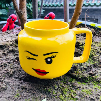 Impish Expression Mug in Porcelain, Single 250ml Cartoon Coffee, Tea and Milk Cup with A-G Design Options and Foam-Lined Box for Friends and Family Gifts