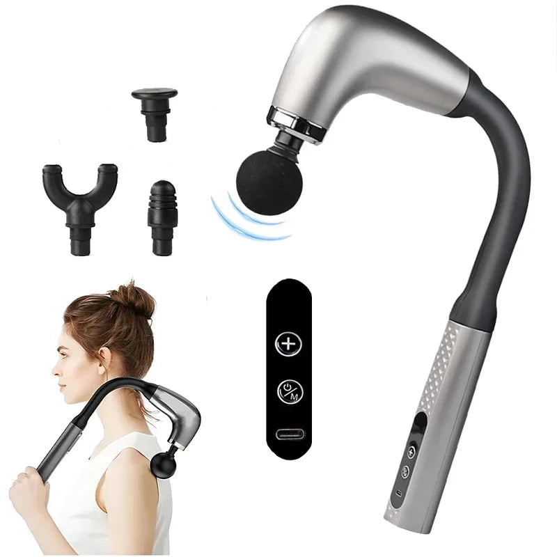 USB Rechargeable Massage Gun GB-868 with 9 Modes and 9 Intensity Levels, Handheld Electric Personal-Care Massager in Black or Silver for Home Relaxation