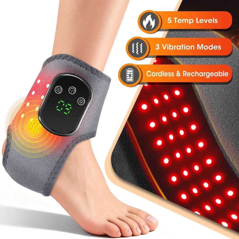 Rechargeable Ankle Heating Wrap XBL-8688A1, Red Light and 3 Vibration Modes with 1800mAh Battery, USB-C Charging and 1 or 2 Piece Options for Adult Personal Care