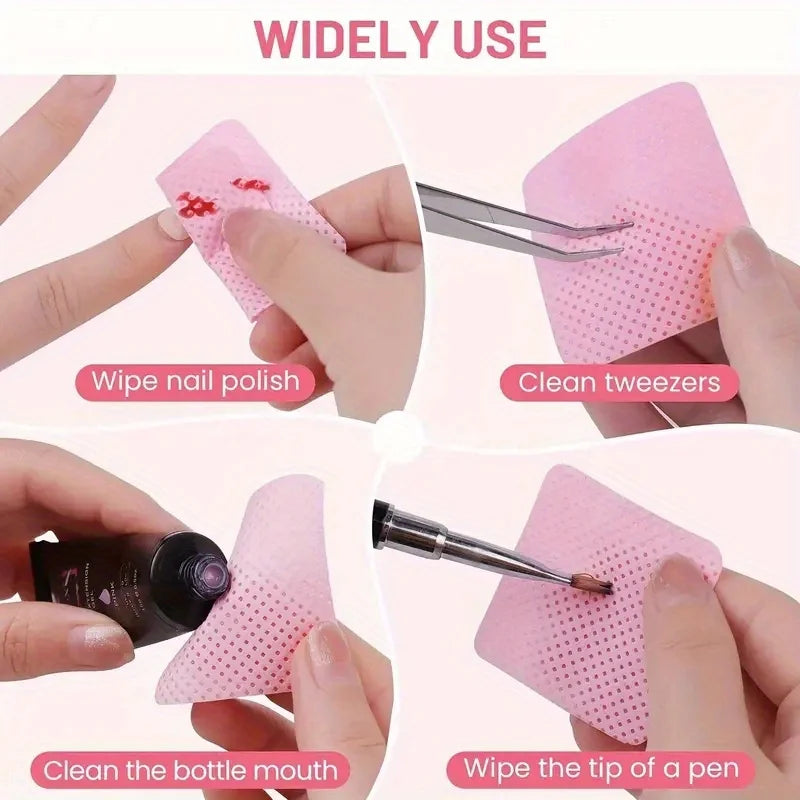 Lint-Free Nail Wipes for Gel Cleansing and Nail Polish Removal, Pink or White Manicure Pads in 20 to 600 Piece Packs with Bottle Options