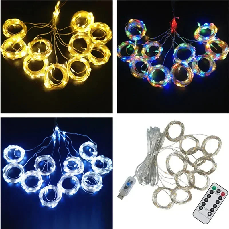 LED Curtain String Lights with Remote, USB 5V Fairy Lights with 8 Modes, Six Color Options and 100–600 LEDs for Bedroom, Wedding and Christmas Decor