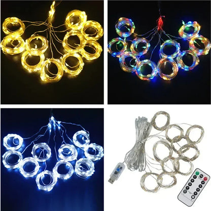LED Curtain String Lights with Remote, USB 5V Fairy Lights with 8 Modes, Six Color Options and 100–600 LEDs for Bedroom, Wedding and Christmas Decor
