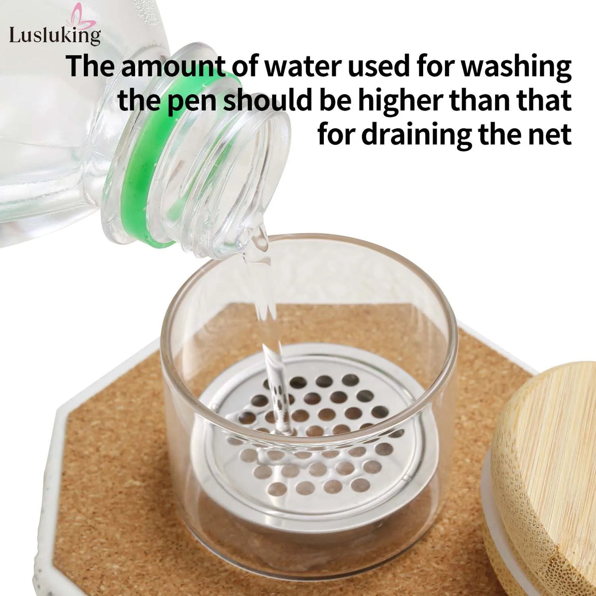 Nail Brush Cleaning Cup with Stainless Steel Mesh Base, Glass Manicure Tool Container for Brush Washing and Compatible Nail Drill Bit Cleaning