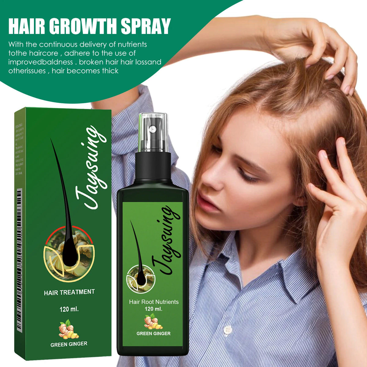 Ginger Scalp Care Spray for At-Home Hair and Scalp Massage Routines, with 30ml and 120ml Size Choices plus a Two-Piece Option