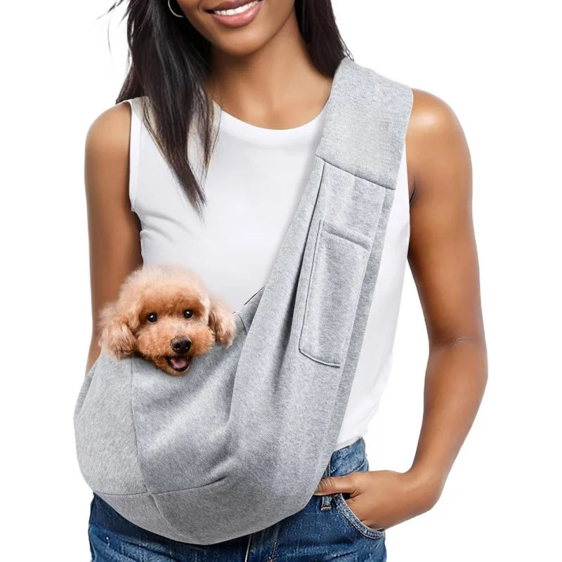 Small Dog Chest Carrier Bag with Adjustable Shoulder Strap and Zippered Pocket, Black or Gray Front Carry Accessory for Suitable Puppies and Pet Outings