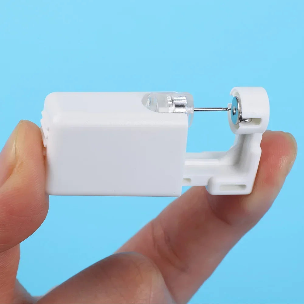 Disposable Ear Piercing Device with Built-In Earring, White Plastic and Stainless Steel Tool in Single or Multipack Options for Professional Assessment