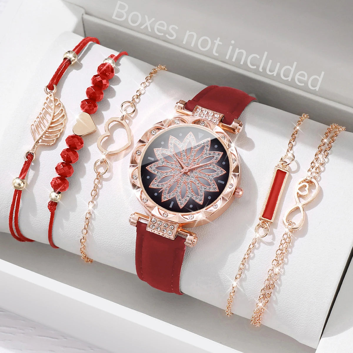 Women's Heart Dial Quartz Watch with Leaf Bracelet Set Reference, Eight No-Box Style Options and Listed 33mm Case for Casual Outfits and Fashion Gifts
