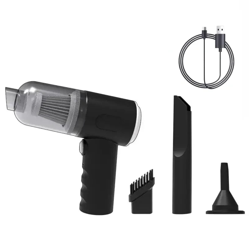Car Vacuum Cleaner with USB Rechargeable Battery and Nozzle Kit, Black Cordless Handheld Tool for Vehicle Interior Crumbs and Household Spot Cleaning