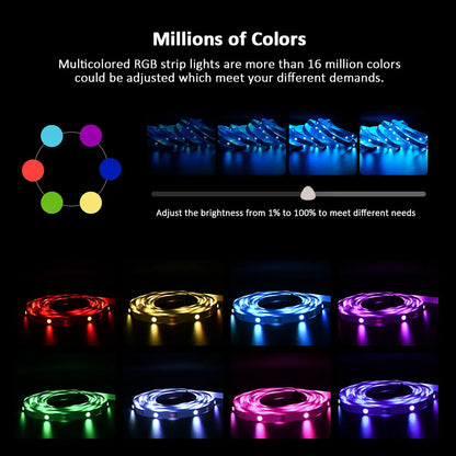 Music Sync RGB LED Strip Lights with 5V USB Power and Bluetooth 24key Option, Nine Lengths from 1m to 30m for Bedroom, TV and Party Accent Decoration