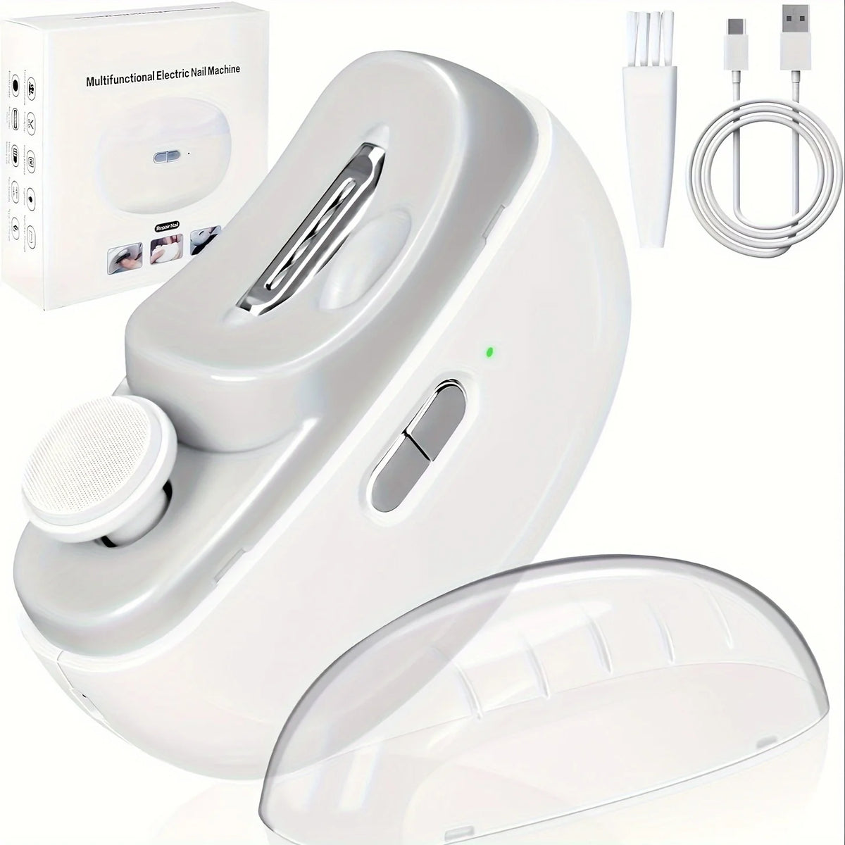 Electric Nail Care Tool Options with Clipper, Polisher and Shaping References, White, Pink or Purple Selections for Adult At-Home Manicure Routines
