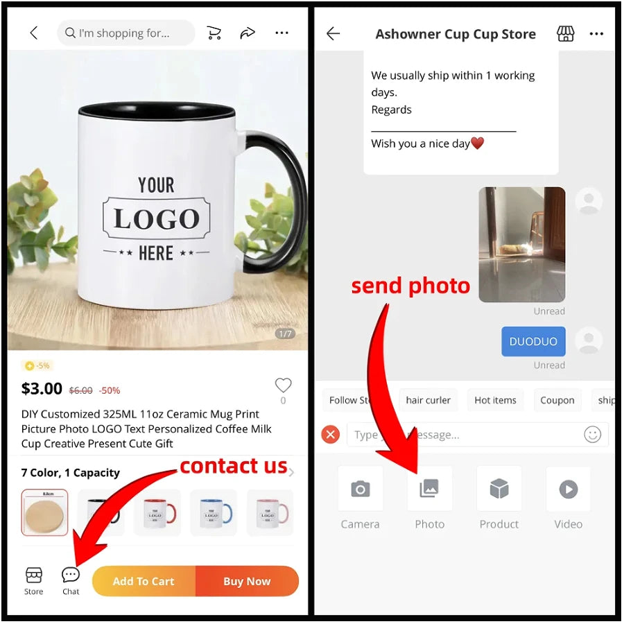 Personalized Photo and Text Mug with Custom Name or Logo Printing, Single Hand-Wash Coffee Cup with Color and Layout Options for Mother's Day and Wedding Gifts