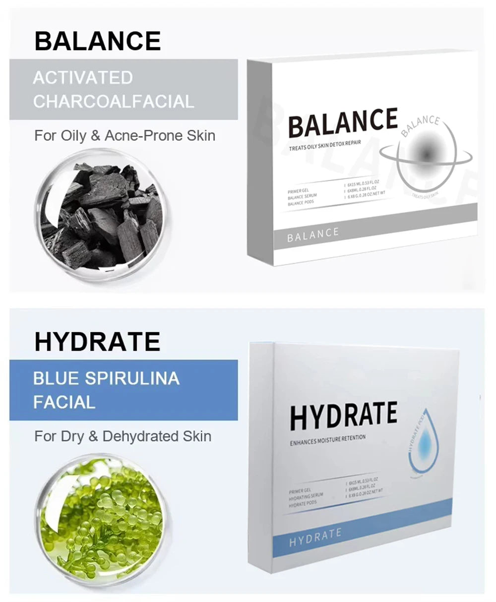 CO2 Facial Pod Kit with Capsule, Serum and Gel References, Seven Numbered Type Options for Bubble Facial Device Consumable Selection and Adult Beauty Routines